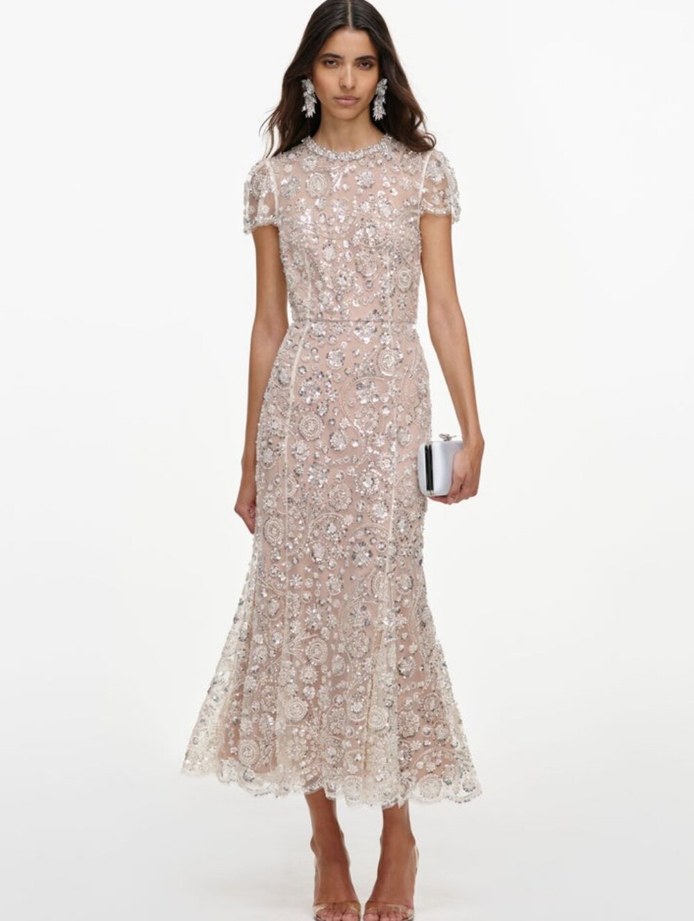 Self Portrait Cream Sequin Embellished Midi Dress